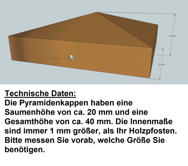 Pfostenkappe Kupfer Pyramide für Pfosten 8x8 cm